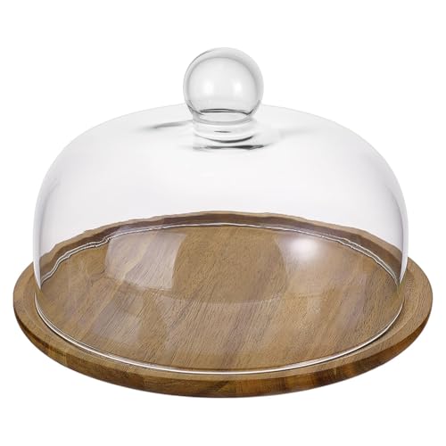 nbeads Etagere Mit Glaskuppel, Kuchenglasglocke Mit Sockel Akazienholz Kuchentablett Mit Deckel Für Küchenpartys Backgeschenke, 25.5x25.5x17cm von nbeads