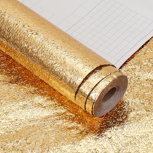 nbeads Folie Küche Öl Wasserdicht Aufkleber, 10m×39.5cm Peel and Stick Wallpaper Geprägt Aluminiumfolie Backsplash Sticker Golden Selbstklebendes Kontaktpapier für Küche Bad Arbeitsplatten nbeads Folie Küche Öl Wasserdicht Aufkleber, 10m×39.5cm Peel and Stick Wallpaper Geprägt Aluminiumfolie Backsplash Sticker Golden Selbstklebendes Kontaktpapier für Küche Bad Arbeitsplatten von nbeads