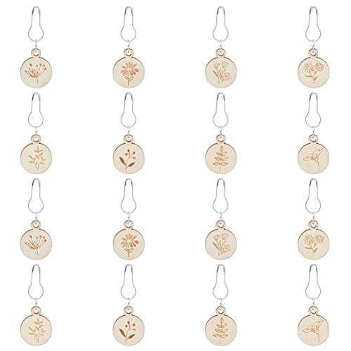 nbeads Holz Charms Maschenmarkierer, 8 Stile Flache Runde Mit Blume Häkelstichmarker Charms Abnehmbarer Verriegelungsstichmarker Zum Stricken Weben Nähzubehör Quilten Handgemachter Schmuck von nbeads