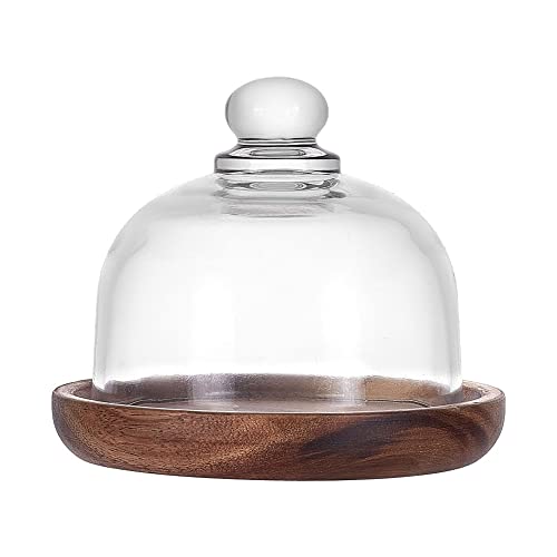 nbeads Kuchenständer Glasglocke Mit Holzboden, Transparente Kleine Kuchen Cloche Dome Käseglocke Glas Display Vitrinen Dekorative Lebensmittel Haube mit Tablett Für Küche Dessert Hochzeit, 10.5x9.5cm von nbeads