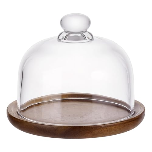 nbeads Mini Tortenständer Aus Akazienholz Mit Glaskuppel, Kleine Cloche Klarglas Glocke Jar Cover Kuchen Glaskuppel Mit Basis Für Küche Backen Geschenke, 10.4x10.4x9cm von nbeads