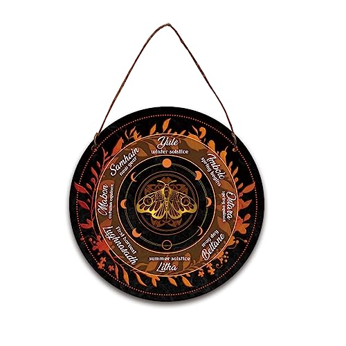 nbeads Rad des Jahres Holzschild 30 cm, Wicca-Kalender Yule-Altar Mit Schmetterlingsfarm Hexen, Runen Sabbats Heidnisches Hexenschild Für Vintage-Handgemachte Weihnachtsschild-Dekoration von nbeads