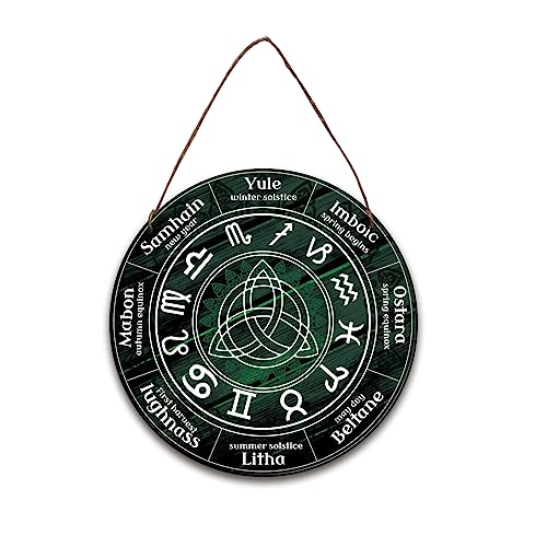 nbeads Rad des Jahres Holzschild 30 cm, Wicca-Kalender Yule-Altar Mit Sternbild-Muster Hexen Runen Sabbate Heidnisches Hexenschild Für Handgefertigte Vintage-Weihnachtsschild-Dekoration von nbeads