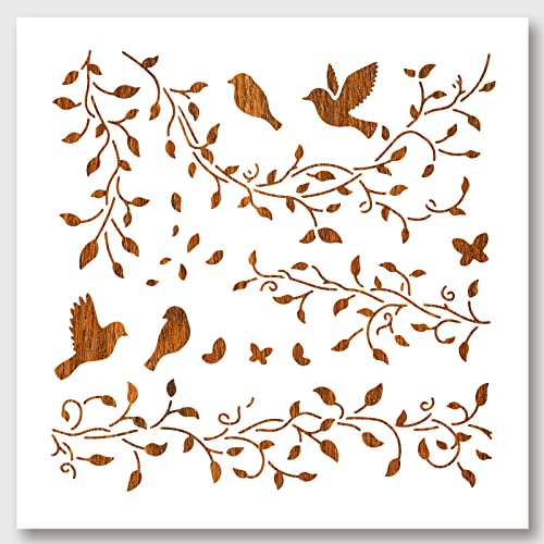 NBEADS Reben Vögel Schablone, 30x30cm Frühlingsschablonen wiederverwendbare Pflanze Kunststoffschablonen DIY Kunst und Handwerk Schablonen zum Malen auf Holz Leinwand Papier Möbel Wand von nbeads