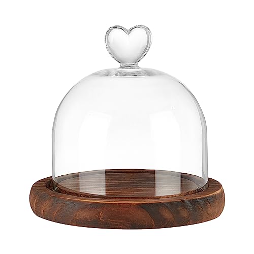 nbeads Runde Glaskuppel-Cloche, Mini-Glas-Cloche-Kuppel Klare Glocke Cloche-Pflanzen-Terrarium-Dekor Mit Holzsockel 11.2×11.2cm Für Blumen Basteln Dekorationen, Kokosnussbraun von nbeads