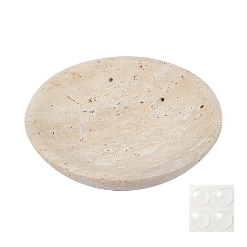 nbeads Rundes Travertin-Schmucktablett, 14cm Travertin Trinket Dish Vanity-Schmuck-Tablett Dekorativer Schmuckteller mit 4 Stück rutschfesten Aufklebern für Schmuck Kosmetik Aufbewahrung, Peachpuff von nbeads