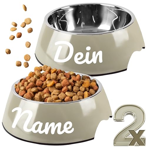 ne&no® Futternapf 2er Set für Hunde und Katzen (S - PERSONALISIERT, Taupe) von ne&no