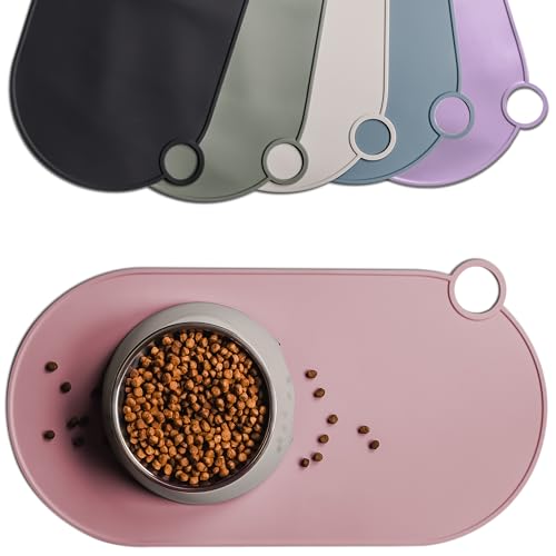 ne&no Napfunterlage Silikon | für Katzen und kleine Hunde | Katzennapf Unterlage wasserdicht | Futtermatte rutschfest | Silikonmatte mit Aufhängeschlaufe 49 x 25 cm (Rose) von ne&no