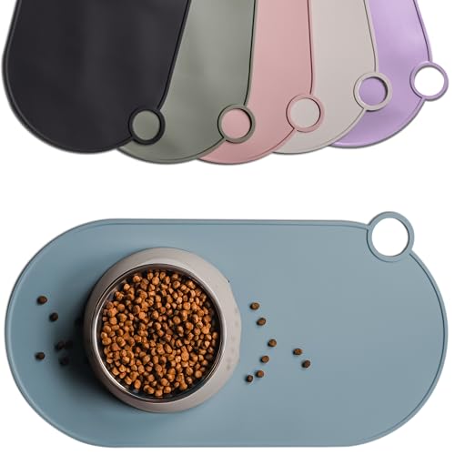 ne&no Napfunterlage Silikon | für Katzen und kleine Hunde | Katzennapf Unterlage wasserdicht | Futtermatte rutschfest | Silikonmatte mit Aufhängeschlaufe 49 x 25 cm (Steel Blue) von ne&no