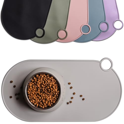 ne&no Napfunterlage Silikon | für Katzen und kleine Hunde | Katzennapf Unterlage wasserdicht | Futtermatte rutschfest | Silikonmatte mit Aufhängeschlaufe 49 x 25 cm (Stone Grey) von ne&no
