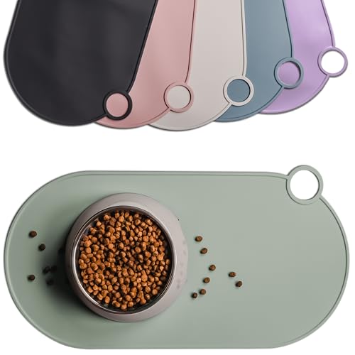 ne&no Napfunterlage Silikon | für Katzen und kleine Hunde | Katzennapf Unterlage wasserdicht | Futtermatte rutschfest | Silikonmatte mit Aufhängeschlaufe 49 x 25 cm (sage Green) von ne&no