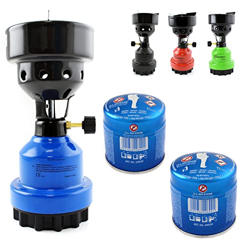 nean moderner Gas Campingkocher für Gaskartuschen/Stechkartuschen Gaskocher Gasbrenner Shishabrenner Shisha Kohleanzünder Anzünder Kartuschenkocher + 2 Gas-Kartuschen (Blau) von nean