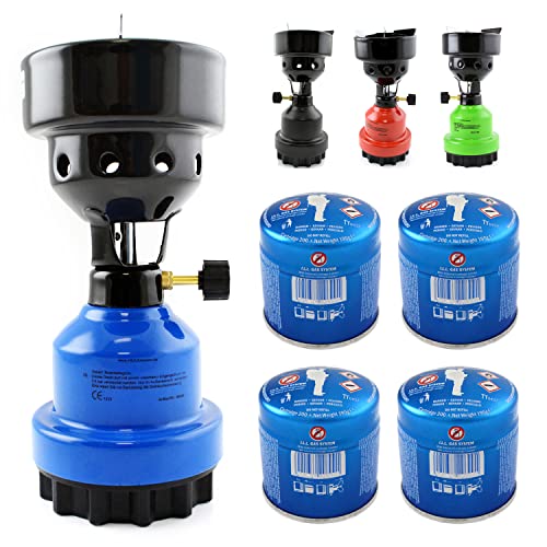 nean moderner Gas Campingkocher für Gaskartuschen/Stechkartuschen Gaskocher Gasbrenner Shishabrenner Shisha Kohleanzünder Anzünder Kartuschenkocher + 4 Gas-Kartuschen (Blau) von nean