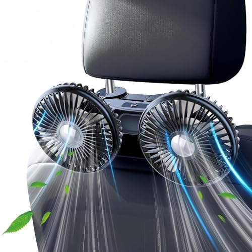 nediea Auto Ventilator für Rücksitz, Rücksitzventilatoren, Verstellbare Doppelkopf USB Kühlungs Luftventilatoren, Tragbare Ventilatoren für Auto mit 3 Geschwindigkeiten, Autositz Luftzirkulation von nediea