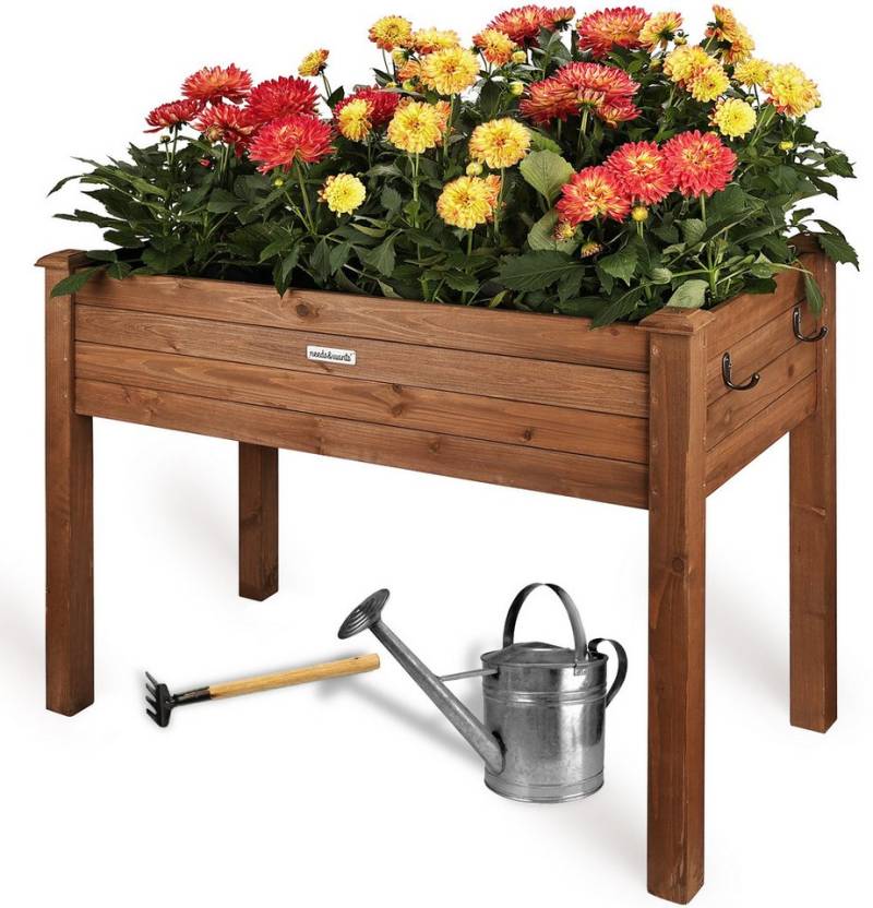 needs&wants® Hochbeet aus Holz für Garten Balkon Terrasse schmal, Pflanzkasten Kräuterbeet, Bausatz rechteckig mit Vlies-Folie Pflanzenkasten klein deko, dunkel von needs&wants®