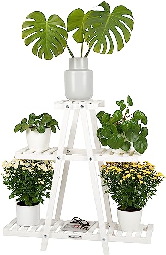 needs&wants® Pflanzenständer Blumenständer aus Holz wetterfest für Indoor Outdoor Balkon Garten draußen innen Wand, Pflanzenregal Blumentreppe, 83 x 28 x 83 cm hoch, weiß von needs&wants