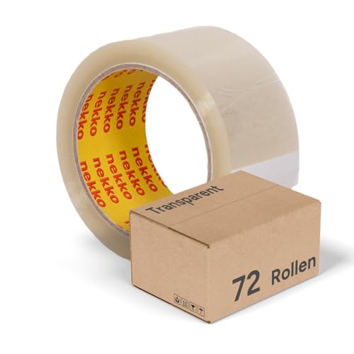 nekko 72 Rollen Paketklebeband Transparent- Starke Klebekraft, Kein Einreißen, Leises Abrollen - Packband Verpackungsband - 50mm x 66m Klebeband nekko 72 Rollen Paketklebeband Transparent- Starke Klebekraft, Kein Einreißen, Leises Abrollen - Packband Verpackungsband - 50mm x 66m Klebeband von nekko