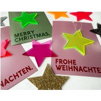 Weihnachtskarte + Sternanhänger Acryl Christmas X-Mas Neon Glitzer Leo Stern F. Adventskalender Nikolaus Geschenk Kollegen Mitarbeiter B2B Weihnachtskarte + Sternanhänger Acryl Christmas X-Mas Neon Glitzer Leo Stern F. Adventskalender Nikolaus Geschenk Kollegen Mitarbeiter B2B von nelous