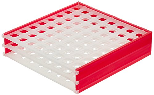 neoRack Polypropylen Zusammensteckbar Reaktionsgefäßgestell für 8 x 8 Plätze 12 mm Gefäße, Rot/Weiß von neoLab