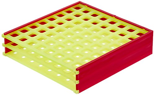 neoRack Polypropylen Zusammensteckbar Reaktionsgefäßgestell für 8 x 8 Plätze 12 mm Gefäße, Rot/Gelb von neoLab