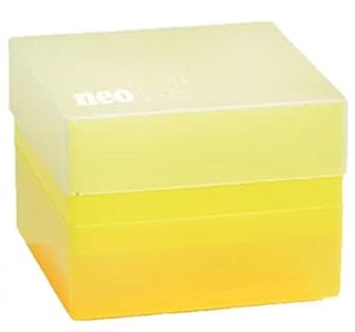 neoLabLine Polypropylen Aufbewahrungsbox mit Verschluss für 15 mL-Röhrchen, 5 x 5 Plätze, Gelb von neoLab