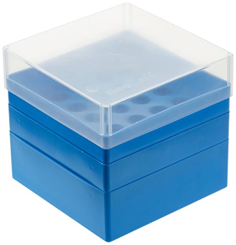 neoLabLine Polypropylen Aufbewahrungsbox mit Verschluss für 15 mL-Röhrchen, 5 x 5 Plätze, Blau von neoLab