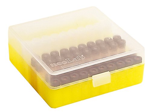 neoLabLine neoBox 100 Reaktionsgefäßen Aufbewahrungsbox mit Verschluss, Polypropylen, 10 x 10 Plätze, Gelb von neoLab