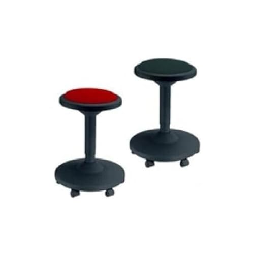neoLab Hocker Schwarz mit Rotem Sitzpolster, 6 Rollen von neoLab