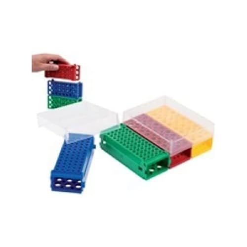 neoLab Polypropylen SlipLock Flipper Rack für PCR und Reaktionsgefäße Set, Blau/Gelb/Grün/Rot, 133mm x 107mm x 56mm von neoLab