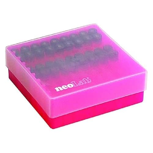 neoLab Polypropylene Kryo-Aufbewahrungsbox mit Übergreifender Transparent Stülpdeckel, 81 Stellplätze für Gefäße, Pink von neoLab