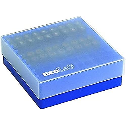neoLab Polypropylene Kryo-Aufbewahrungsbox mit Übergreifender Transparent Stülpdeckel, 81 Stellplätze für Gefäße, Blau von neoLab