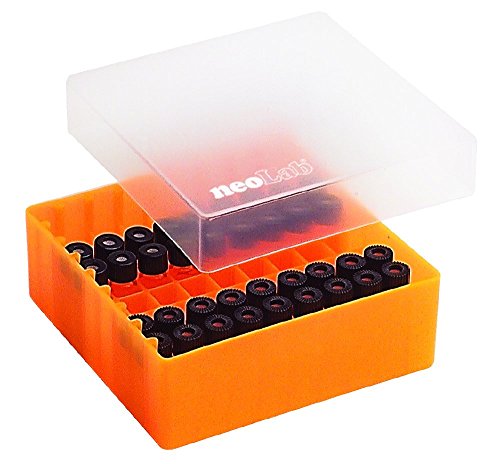 neoLab Polypropylene Kryo-Aufbewahrungsbox mit Übergreifender Transparent Stülpdeckel, 81 Stellplätze für Gefäße, Orange von neoLab