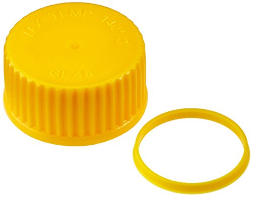 neoLab Polypropylene Verschlusskappe mit Lippendichtung und Ausgießring, GL 45 Gewinde, Gelb, 10 Stück von neoLab