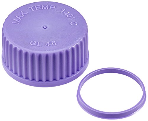 neoLab Polypropylene Verschlusskappe mit Lippendichtung und Ausgießring, GL 45 Gewinde, Lila, 10 Stück von neoLab