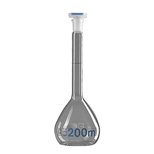 Brand Borosilikatglas Rund Messkolben mit Unsteril Polypropylen Stopfen, Klass A, Blau Graduierung, Transparent (Klar), 50mL Kapazität, 2 Stück von neoLab