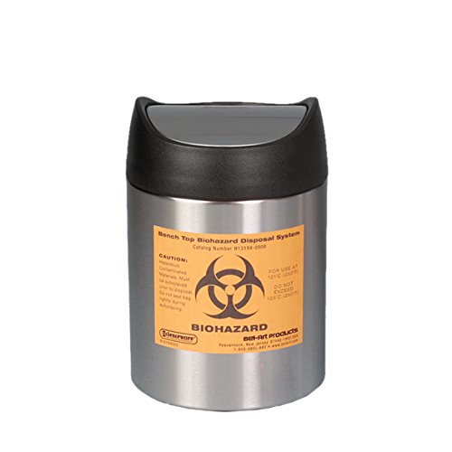 neoLab Edelstahl Tisch-Abfallbehälter mit Sensor, "Biohazard", 1.5L Kapazität, Grau, 170mm Höhe x 127mm Durchmesser von neoLab