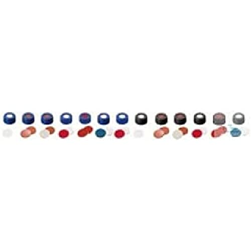 neochrom Polypropylen Kurzgewinde-Schraubkappe mit Silikon/PTFE Loch, Weiß/Rot/Blau, 9mm Durchmesser, 100 Stück von neoLab