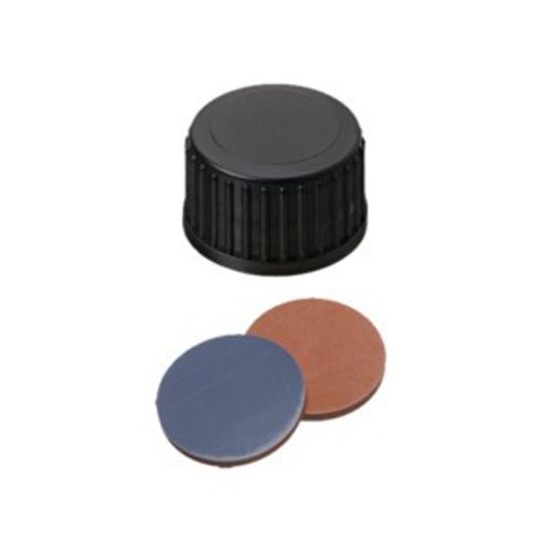 neochrom Polypropylen Schraubkappen mit Silikon/PTFE Einlagen, Geschlossen, Weiß/Rot/Schwarz, 18mm Durchmesser, 100 Stück von neochrom