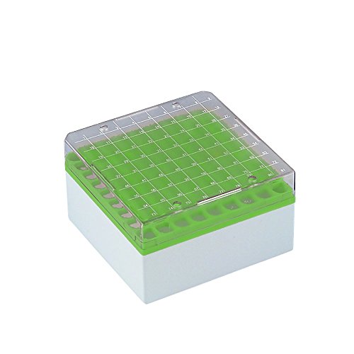 neoLab Polycarbonat Kryo-Aufbewahrungsboxen, 81 Plätze, Grün, 135mm x 135mm x 77mm, 6 Stück von neoLab
