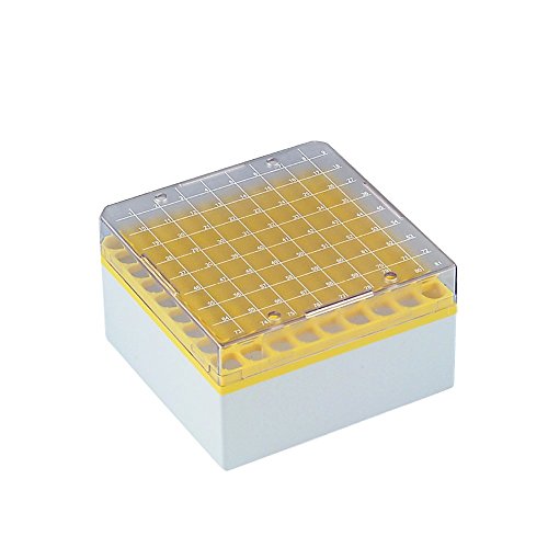 neoLab Polycarbonat Kryo-Aufbewahrungsboxen, 81 Plätze, Gelb, 135mm x 135mm x 77mm, 6 Stück von neoLab