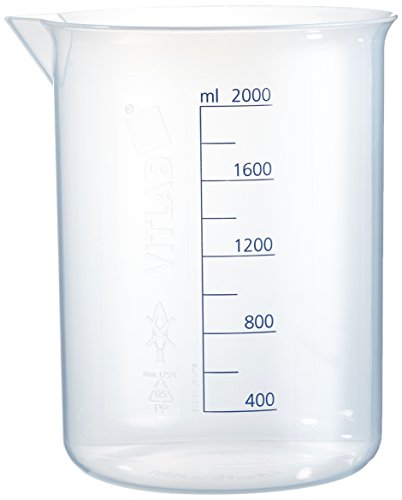Vitlab Polypropylen Griffinbecher, Hohe Form, Graduiert, Transparent, 2000mL Kapazität, Höhe 187mm von Vitlab