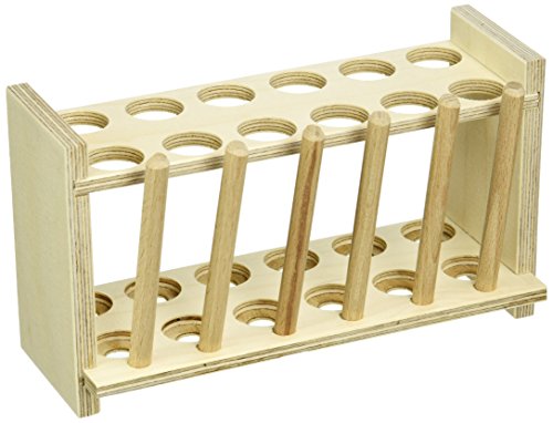 neoLab Reagenzglasgestell Holz mit 6 Abtropfstäben für 2 x 6 Gläser, Loch-Durchmesser 20 mm von neoLab