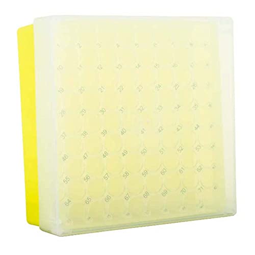 neoLabLine Polypropylen neoBox 81 Plus Kryobox mit Transparent Deckel, Gelb/Transparent, 133mm x 133mm x 53mm von neoLab