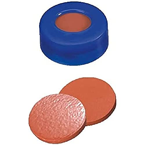 neochrom Low-density-Polyethylen Schnappringkappe mit 6mm Loch für ND11, Naturkautschuk/TEF Septum, Naturkautschuk Rot-Orange/TEF, Blau, 1mm Dicke, 100 Stück von neochrom
