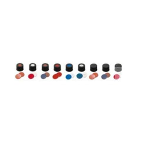 neochrom Polypropylen Schraubkappen mit Gewinde 13-425 für ND13, Geschlossen, Silikon Creme/PTFE Rot Septum, Schwarz, 1.5mm Dicke, 100 Stück von neochrom