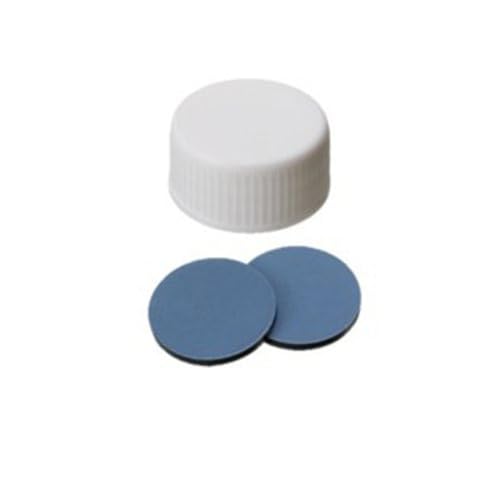 neochrom Polypropylen Schraubkappen mit Gewinde 24-400, ND24, Geschlossen, Butyl Rot/PTFE Grau Septum, Weiß, 24mm Durchmesser, 2.5mm Dicke, 100 Stück von neochrom