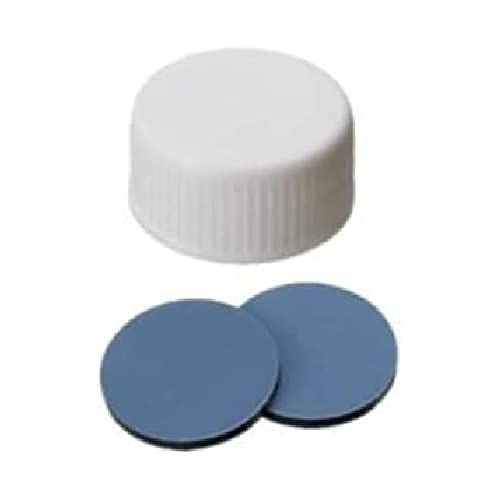 neochrom Polypropylen Schraubkappen mit Gewinde 24-400, ND24, Geschlosse, PTFE/EPDM Septum, Weiß, 24mm Durchmesser, 2mm Dicke, 100 Stück von neochrom