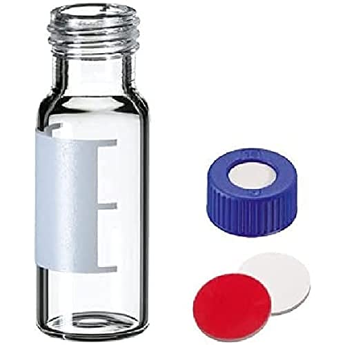 neochrom Schraubfläschchen mit Gewinde 9-425, Klarglas, Blauer Deckel, Rotes PTFE/Weißes Silikon, Schlitz, 2 mL Kapazität, 32mm Höhe, 100 Stück von neochrom