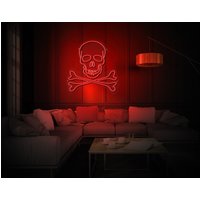 Totenkopf Mit Knochen| Personalisiertes Neon Leuchtschild, Schild Spruch, Halloween Neon, Kopfschädel Gift von neonlampochkin