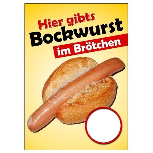 net-xpress Angebotsplakat Bockwurst im Brötchen A1, Werbeplakat Plakat Poster Wurst von net-xpress